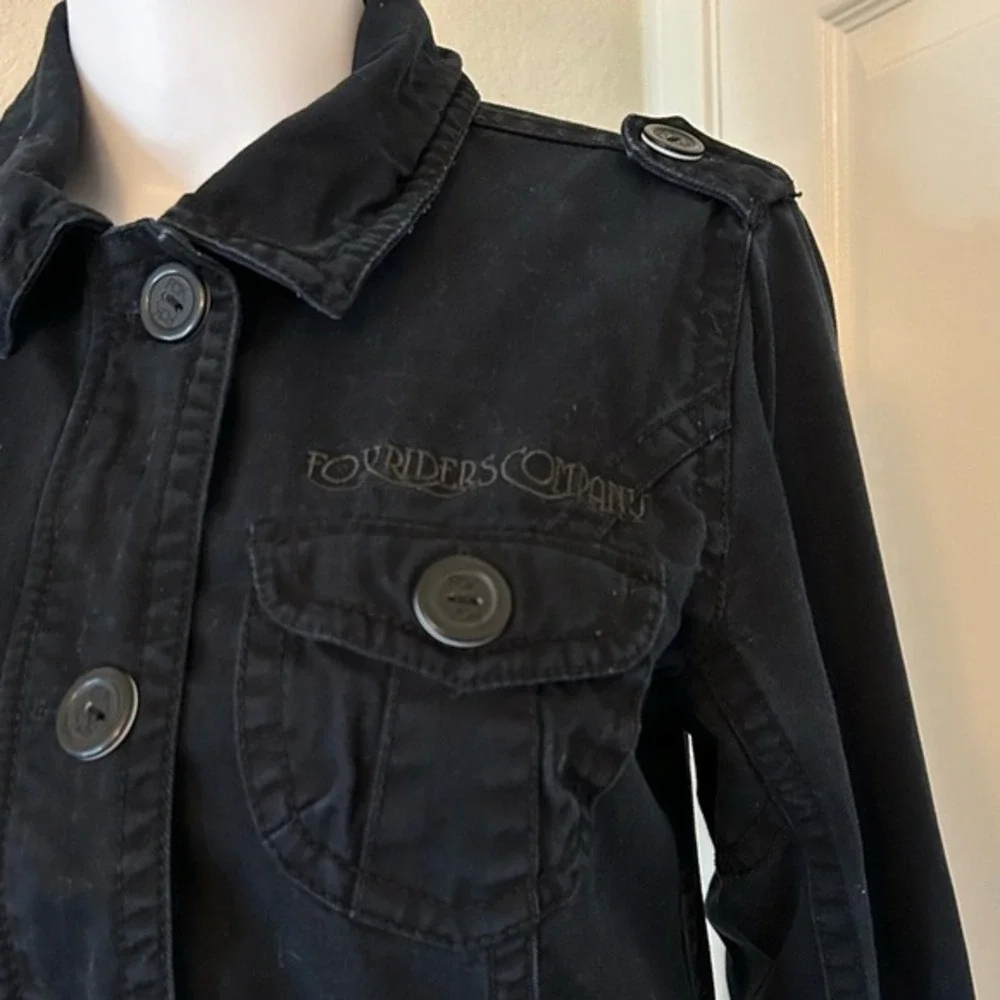 Fox Head Girls Military style Cotton Black Button Zip Up Front Pockets Jacket- M
